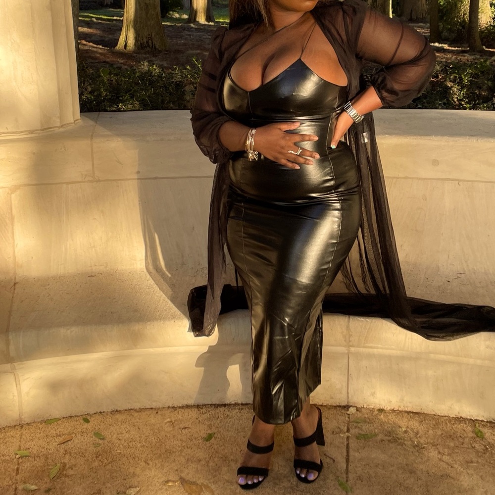 Faux leather midi dress